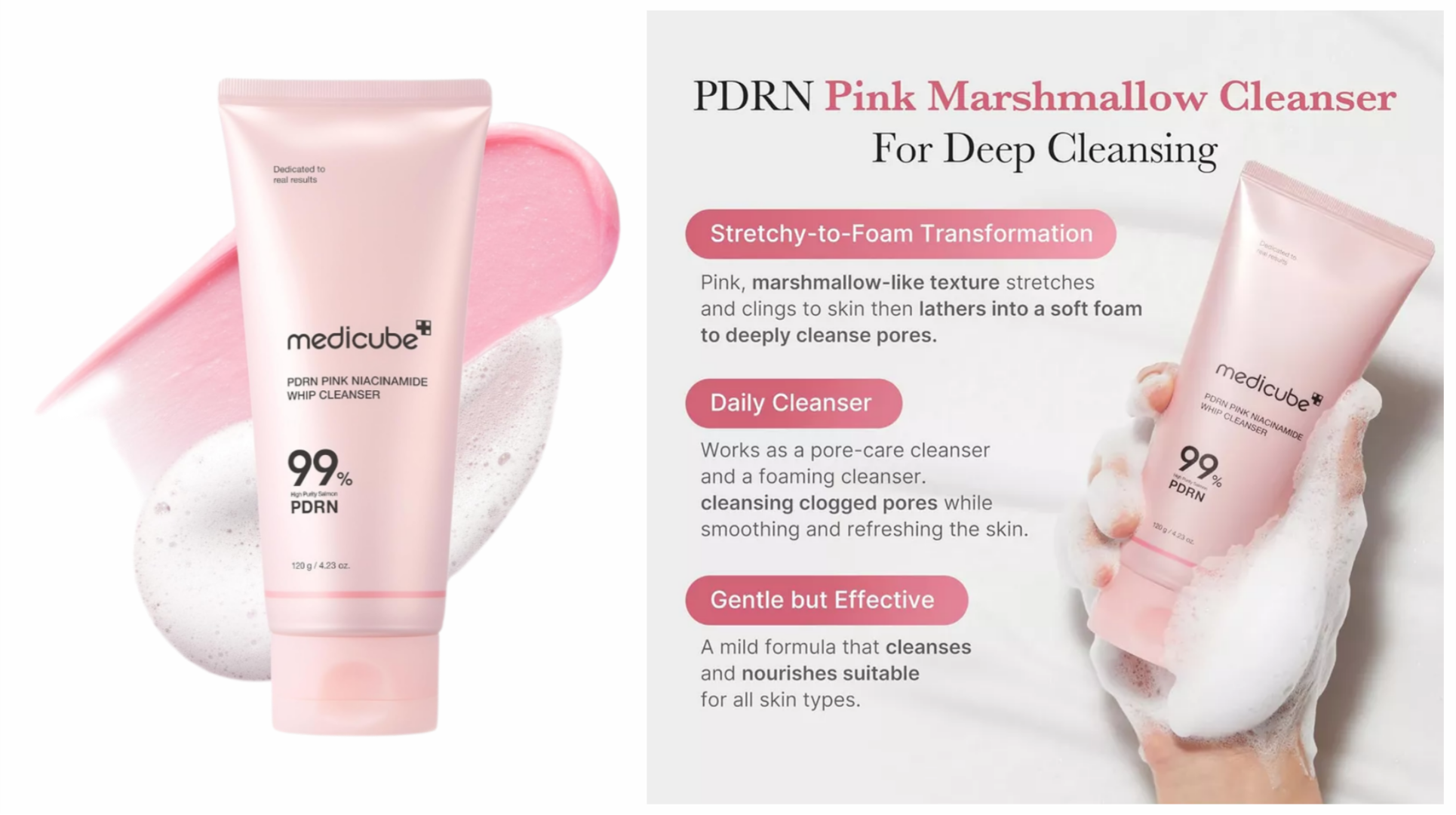 فوم-شستشو-نیاسینامید-و-pdrn-صورتی-مدی-کیوب-me فوم-شستشو-نیاسینامید-و-pdrn-صورتی-مدی-کیوب-me